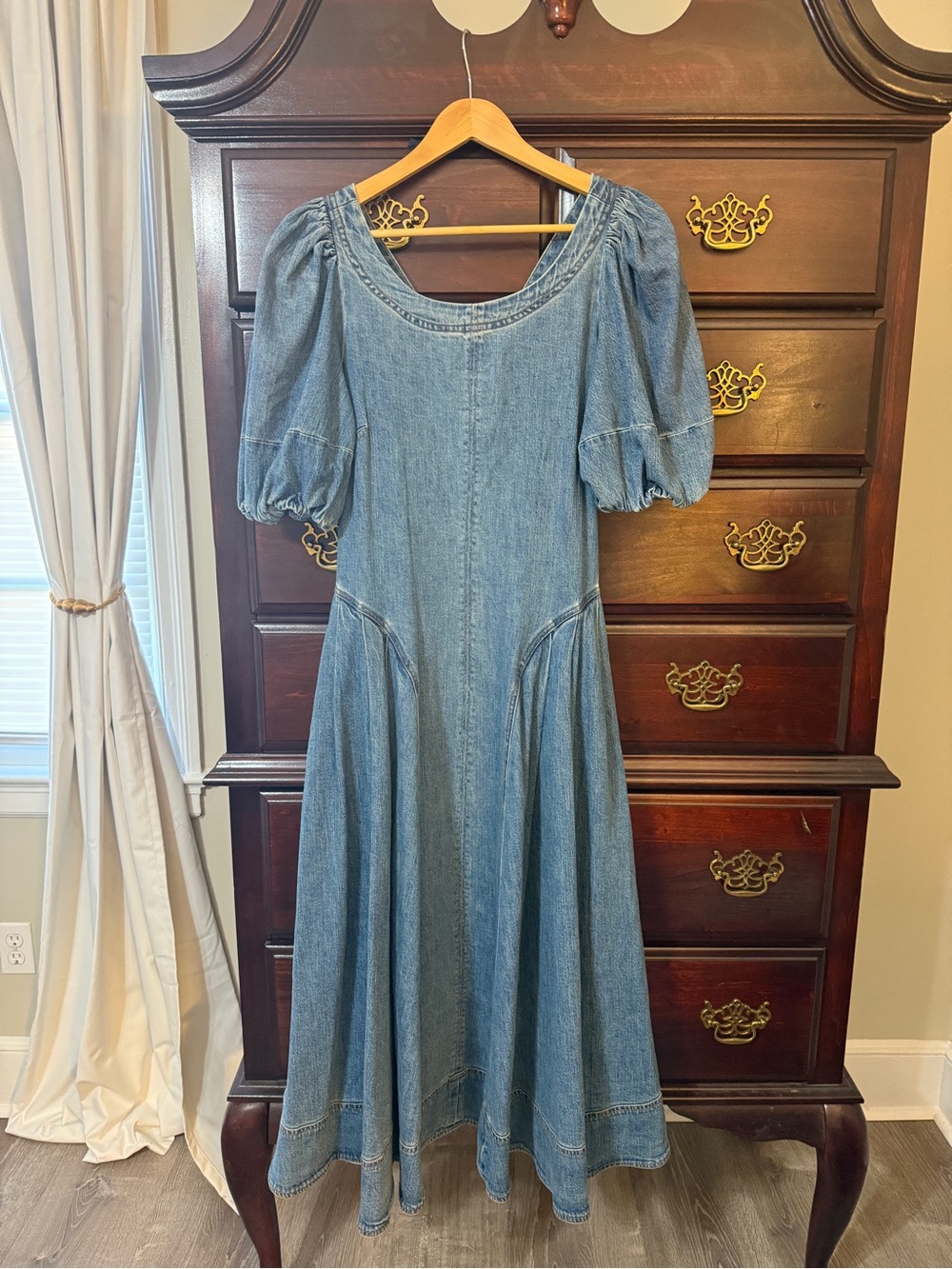 Pilcro Denim Puff-Sleeve Midi Dress - Blue